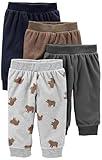 Simple Joys by Carter's Baby 4-Pack Fleece Pants, Brown/Dark Grey/Light Grey Bear Print/Navy, 6-9 Months