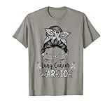 Lung Cancer Warrior Messy Bun Lung Warrior T-Shirt