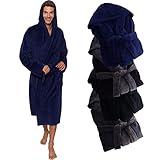 Ross Michaels Mens Robe Hooded Wrap Style - Mid Length Plush Fleece Bathrobe (Navy, 2X-Large)