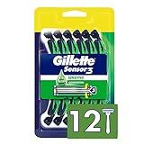 Gillette Sensor3 Sensitive Men's Disposable Razor, 12 Razors