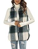 UANEO Womens Flannel Plaid Vest Retro Button Down Pocketed Sleeveless Jacket Overshirt (Green, Small)