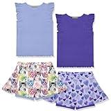 Millie Loves Lily Girls 4 Piece Periwinkle & Purple Ribbed Top & Kitty & Heart Skort Set, Big Kid, 10
