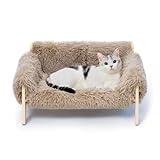 MEWOOFUN Cat Couch Bed, Pet Sofa for Indoor Cats Wooden Indoor Elevated Cat Beds with Removable Mattress Cover Suitable for Kitty, Puppy or Small Animal (Brown, Medium)