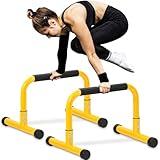 TABEKE Push Up Bar, 14'' High Steel Parallettes & Dip Bar with Full Coverage Foam Handle, Heavy-Duty Calisthenics Parallel Bars for L-Sit, Dips, Home Gym Strength Training Workout