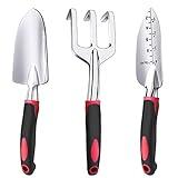 Garden Tool Set, 3 Pieces Aluminum Heavy Gardening Kit Including Hand Shovel, Transplant Shovel and Hand Rake with Soft Rubber Non-Slip Handle, Peoplewholovegardeningenjoy apleasant Experience