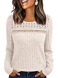 LILLUSORY Womens Lace Long sleeve Sweaters Shirts Dressy Business Casual Trendy Fall Tops Apricot 2XL