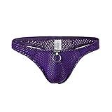 CHENGSHEN Sexy Men Thongs Breathable Hole Underwear Low Rise Pouch Jockstrap G-Strings Underpants Purple