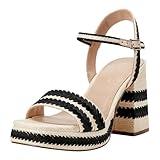 Marc Fisher Women's HONNIA Heeled Sandal, Light Natural/Black 110, 7.5