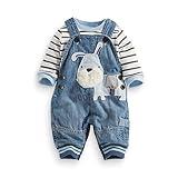 LvYinLi Cute Baby Boy Clothes Suit Toddler Boys' Striped long Sleeve T-Shirt+Denim Overalls Jumpsuit Pants Outfits Sets (15-20 Months)