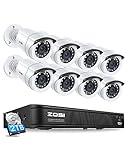 ZOSI 1080P H.265+ Home Security Camera System with AI Human Vehicle Detection, 5MP 3K Lite 8 Channel CCTV DVR Recorder with 2TB Hard Drive and 8 x 1080p Surveillance Bullet Camera Outdoor Indoor