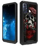 BPQOJB for Motorola Moto G Play 2023 Case for Moto G Pure Phone Case for Moto G Power 2022 Cover with Red Rose Skull Pattern for Men Women Dual Layer Hybrid Hard PC Soft TPU Protective Cover