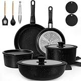 KIKCOIN 20 Pcs Pots and Pans Set Non Stick, Detachable Handle Cookware Sets Nonstick, Non Toxic Induction RV Kitchen Cooking Set with Removable Handles, Dishwasher/Oven Safe, Easy Clean (Black)