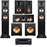 Klipsch Reference 5.1 Home Theater System, Bundle with 2X R-26FA Floorstanding Speaker, 2X R-41M Bookshelf Speaker, R-25C Center Channel Speaker, R-12SW Subwoofer, Onkyo TX-NR696 7.2 Receiver