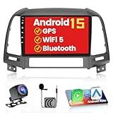 [5G WiFi] Android 15 Car Stereo for 2006-2012 Hyundai Santa Fe Radio, Hikity 9‘’ Touchscreen Car Radio Wireless CarPlay Android Auto Mirror Link 2+32G Bluetooth/GPS/SWC FM/RDS/EQ Backup Camera+Mic