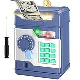 NAFEIV Piggy Bank, Automatic Electronic Piggy Bank for Kids Boys Girls with Password and Fingerprint Unlocking Simulation, Money Bank Kids Safe Toys for 3 4 5 6 7 8 9 10 Year Old Boy Girl (Navy)
