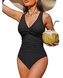 Holipick Black Women Tummy Control One Piece Swimsuit - Push Up Bathing Suit Full Coverage Slimming Swimwear L