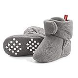 Baby Fleece Booties 0-6 Months Unisex Newborn Infant Booties Non-Slip First Walkers Shoes Baby Slippers for Baby Boys & Baby Girls Grey