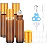 Essential Oil Roller Bottles 4 Pack 10ml Amber Glass with Roller Balls | for Essential Oils, Empty Rollerball Bottles, for Travel, Refillable, Roll on Perfume Bottles, with Caps