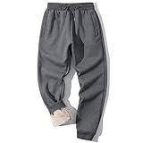 Shiyifa Men's Winter Warm Fleece Sherpa Lined Sweatpants Active Thermal Track Jogger Pants with Pockets(01Deep Grey,M)