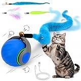 Interactive Cat Toy Ball - Speedy Cat Toys for Indoor Cats with Feather Tails for Chasing, Moving Stimulation Smart Cat Toy for Enrichment, Motion Activated Automatic Rolling Toys to Keep Them Busy