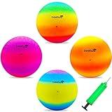 Four Square Balls, 8.5 Inch Playground Ball for Kids Outdoor Dodgeball Kickball Handball Game with Hand Pump (4 Pack)