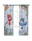 Taeyeggon Blackout Curtains Room Darkening Drapes, Winter Snowman Christmas Berries Snowflakes Window Curtain 96 Inches Long Rod Pocket Curtains for Living Room Bedroom Kitchen 2 Panels