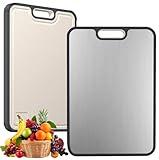 Stainless Steel Cutting Board, Large Double Sided Cutting Boards for kitchen, Stainless Steel & Wheat straw pp, Food-Grade, non Toxic - Easy to Clean, 16 x 11 In