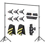 Backdrop Stand 10x7.5ft (WxH), Photo Backdrop Stand for Parties, Heavy Duty Background Stand Kit with 6 Clamps and 2 Sandbags