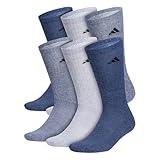 adidas Men's Athletic 6-Pack, Cushioned Crew Socks with Arch Compression for a Secure Fit, Tech Indigo Blue/Grey/Collegiate Navy, Large