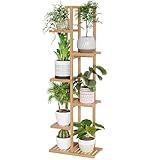 H HOMEXIN Bamboo Plant Stand Rack - Indoor & Outdoor Plant Stand 6 Tier 7 Potted Multiple Flower Planter Pot Holder Shelf Rack Display for Patio Garden Corner Balcony Living Room