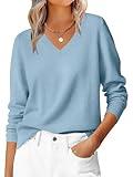 ANRABESS Womens Long Sleeve V Neck Sweaters 2025 Fall Casual Classic Soft Loose Fit Basic Pullover Jumper Top Light Blue Medium