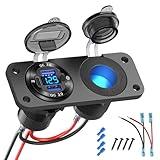 12V USB Outlet Marine Switch Panel Plug, PD3.0 and Dual QC3.0 USB Ports Aluminum Car Charger with LED Voltmeter Power Switch, Lighted 150W Cigarette Lighter Socket 2 in 1 DIY Kit for Boat RV ATV, etc.
