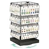 EsLuker.ly Rotating Earring Display Holder Stand for Vendors Events Selling, Large Capacity 64 Hooks Jewelry Rack with Wooden Base for Earring Card Sales, Enhances Retail Visibility