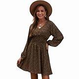 Elegant Dress Spring and Summer and Autumn Chiffon Gathered Waist Sexy high Waist Long Sleeve Floral Skirt Female (brown-91,Medium)