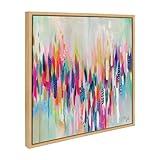 Kate and Laurel Sylvie Brushstroke 154 Framed Canvas Wall Art by EttaVee, 22x22 Natural, Modern Abstract Colorful Fun Art for Wall