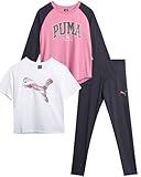 PUMA Girls' Leggings Set - 3 Piece Active Pullover Long Sleeve Shirt, Top and Legging Sets - Cute Girls Athletic Sets (S-L), Size Medium, Pink/Charcoal