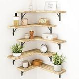 Fixwal Floating Shelves for Wall, Rustic Wood Wall Mounted Corner Shelf for Bathroom, Kitchen, Bedroom, Home Decor, Laundry Room, Living Room, Set of 5 (Carbonized Black)