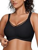 OEAK Womens Wireless Bras V Mesh Comfortable Bralette Supportive Tshirt Bra No Underwire Seamless Push Up Everyday Bras Black L