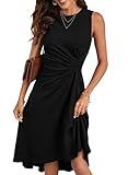 Happy Sailed Cocktail Dresses for Women 2025 Summer Sleeveless Ruched Waist High Waist Slim Fit Irregular Hem A-Line Skater High Low Formal Midi Dress Black Small