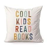 Cool Kids Read Books Throw Pillow Covers, Read Corner Decor, Kids Read Books Inspirational Decorative Throw Pillowcase, Classroom Reading Room Decor, Kids Room Let's Read Decor, 18x18 Pillowcase