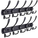 Dseap Coat Rack Wall Mounted - 5 Tri Hooks, Heavy Duty, Stainless Steel, Metal Coat Hook Rail for Coat Hat Towel Purse Robes Mudroom Bathroom Entryway (Black, 2 Packs)