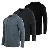 3 Pack: Men’s Cotton Lightweight Hoodie Long Sleeve Hooded T Shirt Sweatshirt French Terry Casual Performance Active Athletic Workout Gym Quick Dry Fit Jersey Pullover UPF 50 Outdoor-Set 4,XL