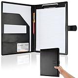 Professional Padfolio with Clipboard, Faux Leather Portfolio Folder Binder, Legal Pad Holder for A4 Letter Size Notepad, Resume, Writing Pad, Ideal Organizer for Business Office Conference, Black