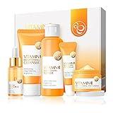 Skin Care Set ,Vitamin C Facial Serum Care Set ,Skin Care Routine Kit -Cleanser, Face Serum, Face Cream,Toner, Eye Cream,Anti- Aging Skin Care Sets & Kits,Women Gift Sets (SetD)