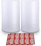 Bubble Cushioning Wrap Rolls, 3/16" x 12" x 72' ft Total [2 Rolls of 36 Feet] Perforated Every 12", 20 Fragile Stickers for Packaging, Shipping, Mailing
