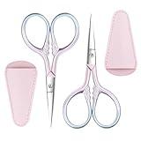 2 Pcs Eyebrow Scissors for Women, Professional Grooming Mini Scissors with Stainless Steel Straight Tip, 3.5 Inch Pink Small Scissors Beauty for Facial Hair, Eyebrows, Beard, Ear, Nose, Moustache