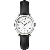 Timex Women's Easy Reader 25mm Watch – Silver-Tone Case White Dial with Black Leather Strap