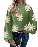 Zeagoo Sweaters for Women 2024 Fashion Trendy Long Sleeve Turtleneck Pullover Lantern Knit Sweater Tops Green-Flower