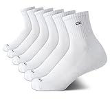 Calvin Klein Women's High Quarter Socks - 6 Pack Basic 1/2 Terry Cushion Athletic Socks - Breathable Crew Socks for Women, White