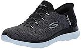 Skechers Women's Hands Free Slip Ins Summits Dazzling Haze Sneaker, Black White, 10